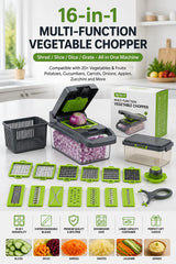 16-in-1 Vegetable Chopper PE+ABS Multi-Blade Kitchen Gadget for Home Cooking & Meal Prep
