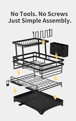 Foldable Over Sink Dish Drying Rack|Pull-Out 2-Tier Dish Drainer with Utensil Holder|Space Saving Kitchen Organizer for Small Kitchens