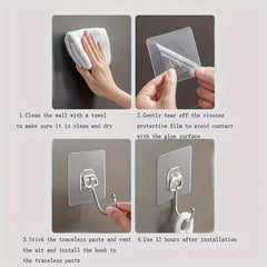 Ultra Hold Transparent Wall Hooks – 10PCS