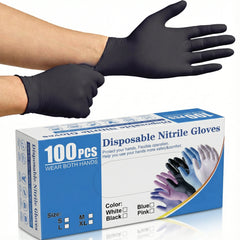 100PCS Black Nitrile Gloves - Disposable Oil-Resistant Non-Slip for Kitchen Cooking Baking Bar Tending Restaurant Food Prep