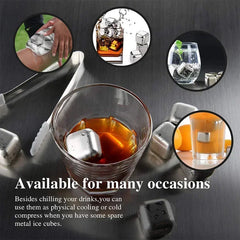 12PCS Stainless Steel Ice Cubes with Ice Clip Reusable Whiskey Stones Vodka for Family Party Wine beer Cooler Bar Chiller Tool