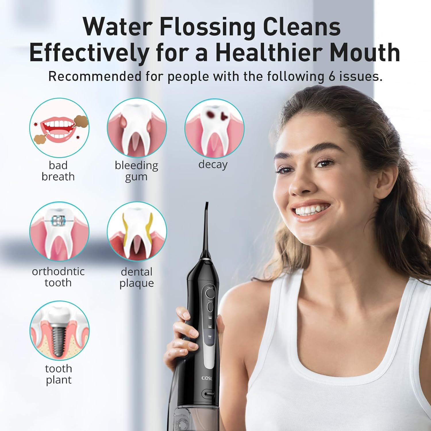 Cordless Water Dental Flosser – 300 ml Rechargeable Oral Irrigator