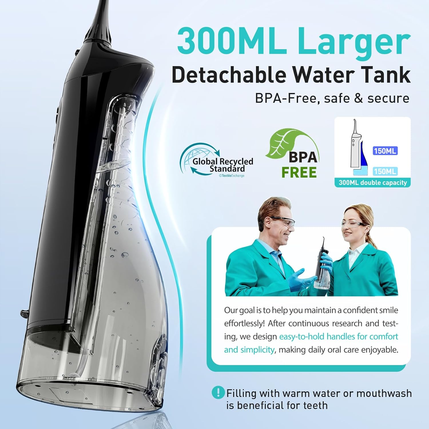 Cordless Water Dental Flosser – 300 ml Rechargeable Oral Irrigator