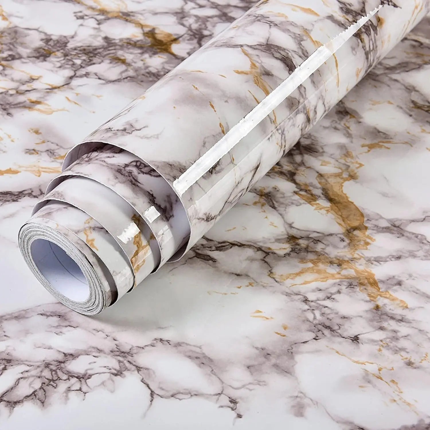 55cm Marble Self-Adhesive Wallpaper – Waterproof PVC Contact Paper for Kitchen, Cabinets & Home Decor