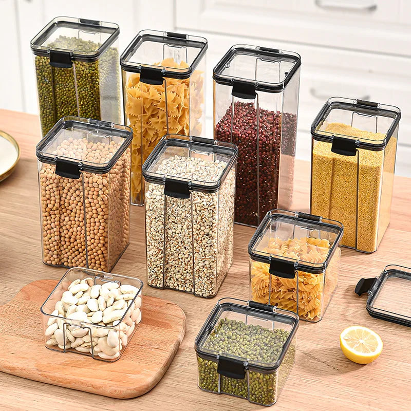 Sealed Jars Kitchen GraAirtight Kitchen Storage Jars Set – Large Plastic Food Storage Containers for Grains, Rice & Seasoningsin Storage Organizer Large Tank Plastic Moisture-proof Storage Box Household Seasoning Jars Set 2030