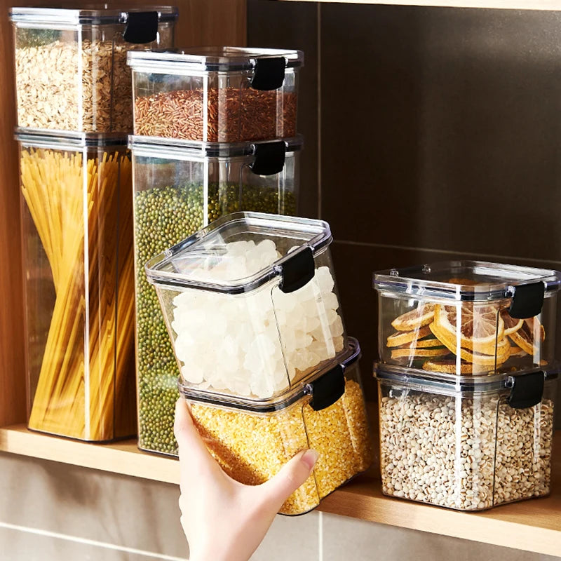 Sealed Jars Kitchen GraAirtight Kitchen Storage Jars Set – Large Plastic Food Storage Containers for Grains, Rice & Seasoningsin Storage Organizer Large Tank Plastic Moisture-proof Storage Box Household Seasoning Jars Set 2030
