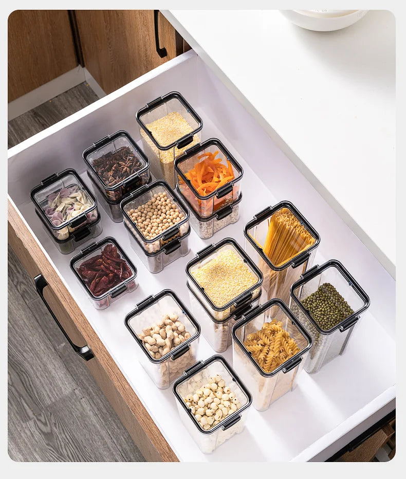 Sealed Jars Kitchen GraAirtight Kitchen Storage Jars Set – Large Plastic Food Storage Containers for Grains, Rice & Seasoningsin Storage Organizer Large Tank Plastic Moisture-proof Storage Box Household Seasoning Jars Set 2030