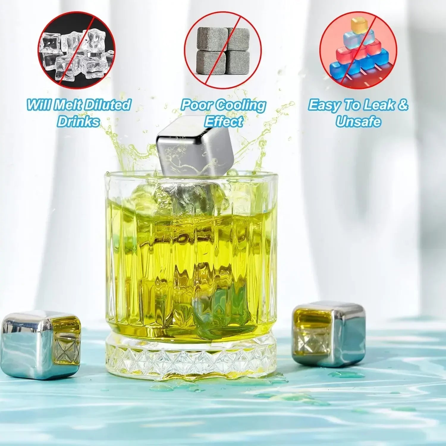 12PCS Stainless Steel Ice Cubes with Ice Clip Reusable Whiskey Stones Vodka for Family Party Wine beer Cooler Bar Chiller Tool