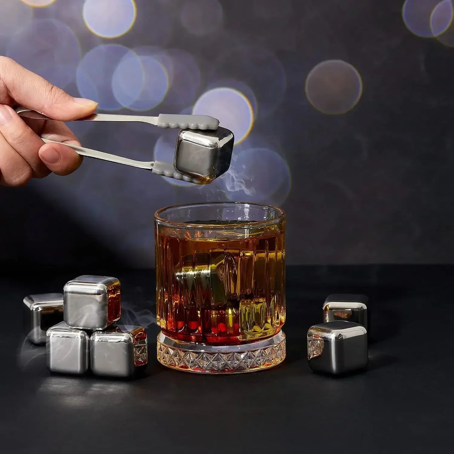 12PCS Stainless Steel Ice Cubes with Ice Clip Reusable Whiskey Stones Vodka for Family Party Wine beer Cooler Bar Chiller Tool