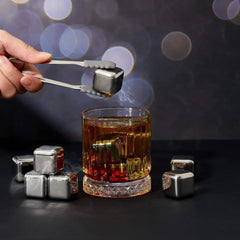 12PCS Stainless Steel Ice Cubes with Ice Clip Reusable Whiskey Stones Vodka for Family Party Wine beer Cooler Bar Chiller Tool