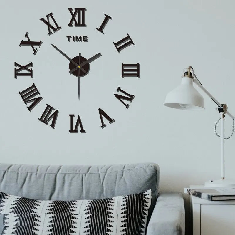 Large round Mirror Wall Clock DIY Self Adhesive Wall Clock