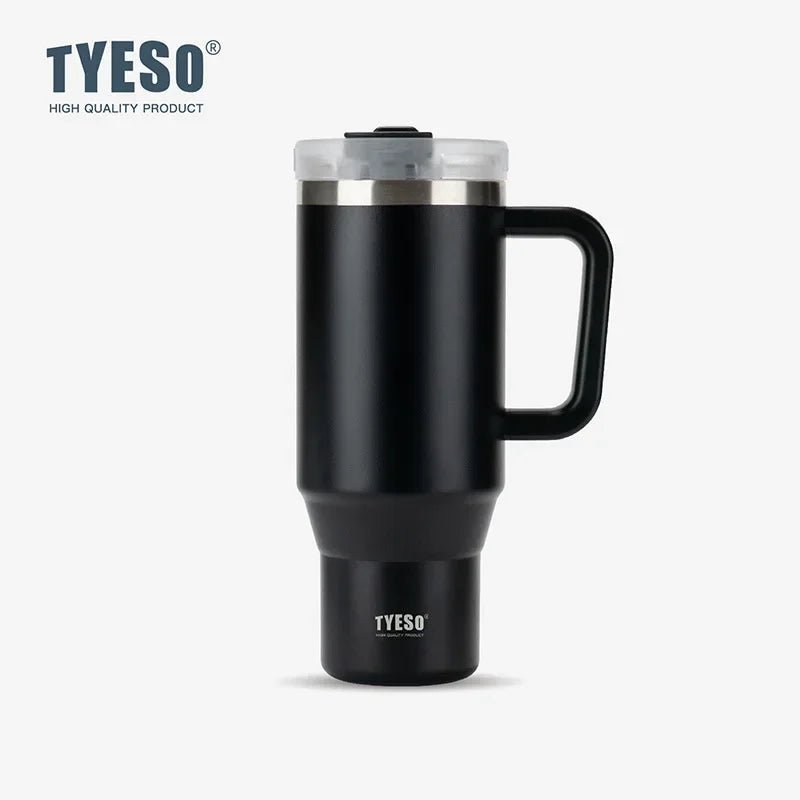 Stay Hot or Cold All Day | Stainless Steel Travel Mug with Handle & Straw