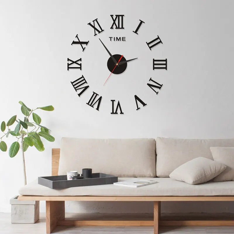 Large round Mirror Wall Clock DIY Self Adhesive Wall Clock