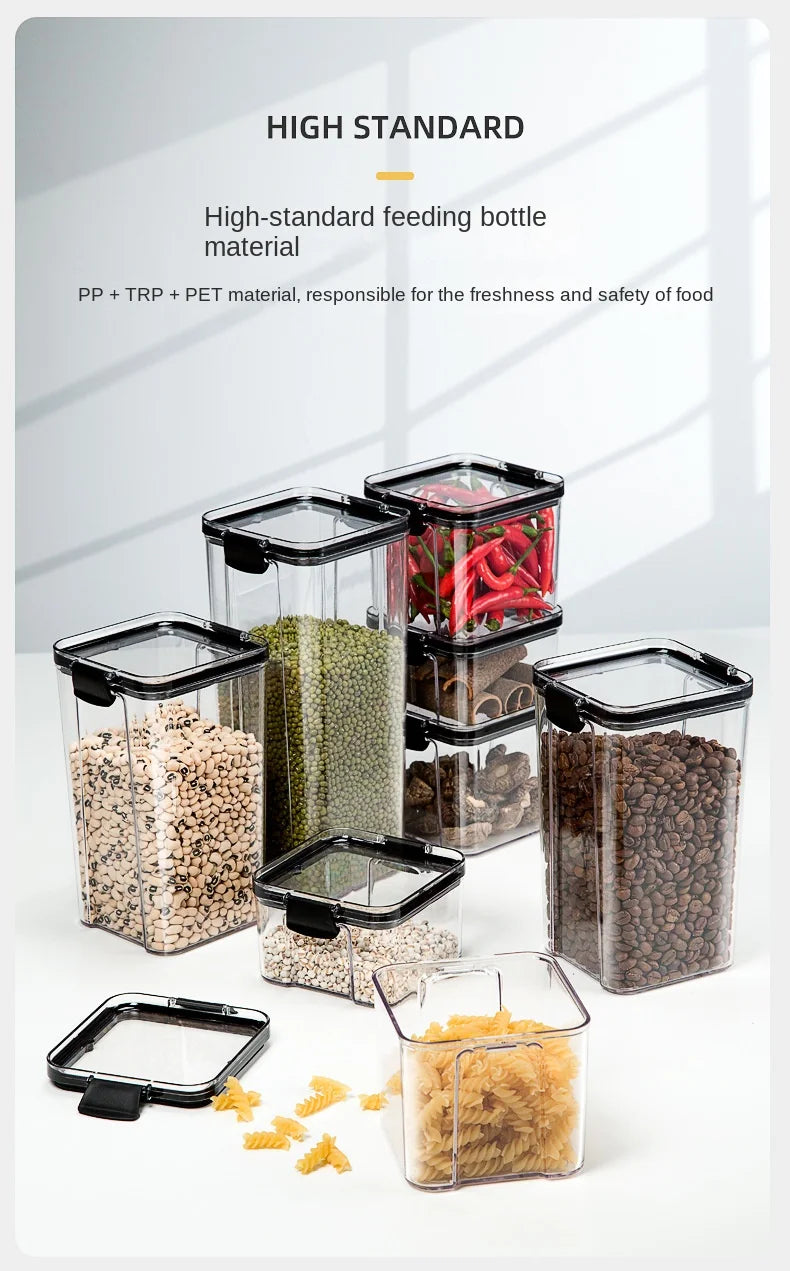 Sealed Jars Kitchen GraAirtight Kitchen Storage Jars Set – Large Plastic Food Storage Containers for Grains, Rice & Seasoningsin Storage Organizer Large Tank Plastic Moisture-proof Storage Box Household Seasoning Jars Set 2030
