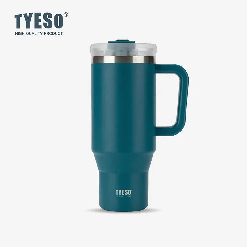 Stay Hot or Cold All Day | Stainless Steel Travel Mug with Handle & Straw
