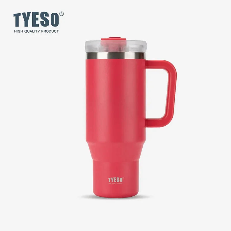 Stay Hot or Cold All Day | Stainless Steel Travel Mug with Handle & Straw