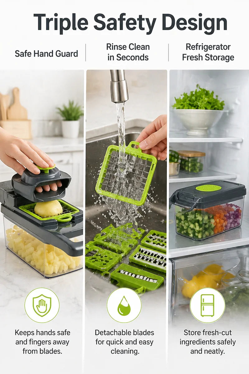 16-in-1 Vegetable Chopper PE+ABS Multi-Blade Kitchen Gadget for Home Cooking & Meal Prep