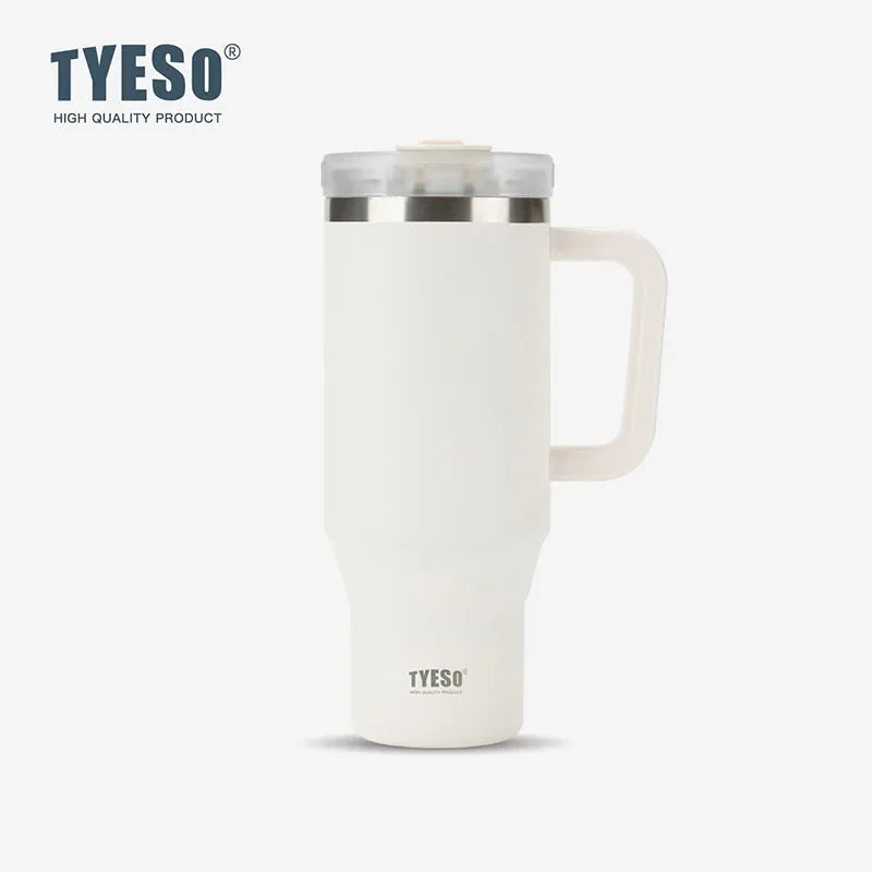 Stay Hot or Cold All Day | Stainless Steel Travel Mug with Handle & Straw