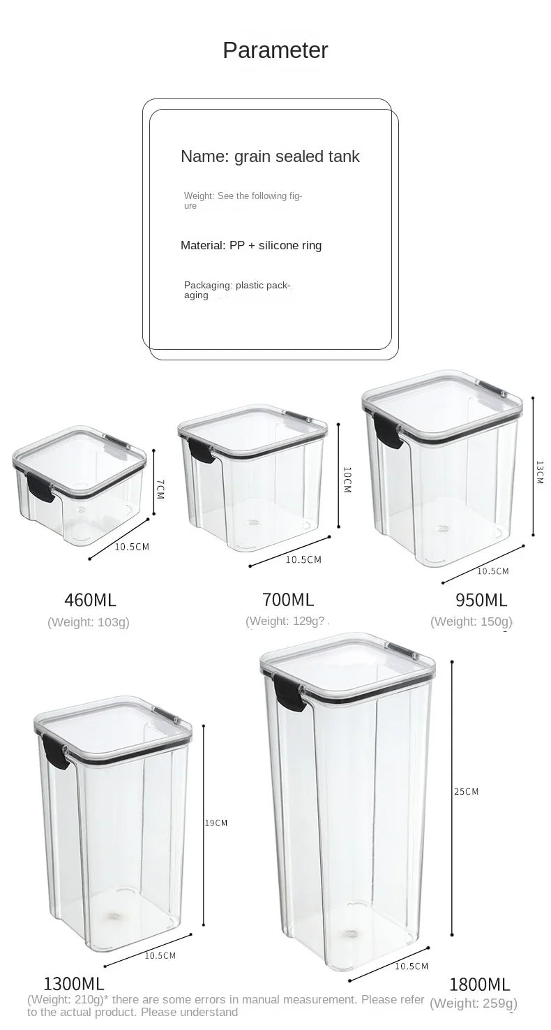 Sealed Jars Kitchen GraAirtight Kitchen Storage Jars Set – Large Plastic Food Storage Containers for Grains, Rice & Seasoningsin Storage Organizer Large Tank Plastic Moisture-proof Storage Box Household Seasoning Jars Set 2030