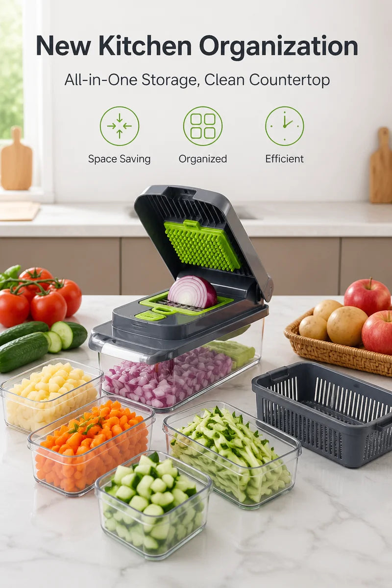 16-in-1 Vegetable Chopper PE+ABS Multi-Blade Kitchen Gadget for Home Cooking & Meal Prep