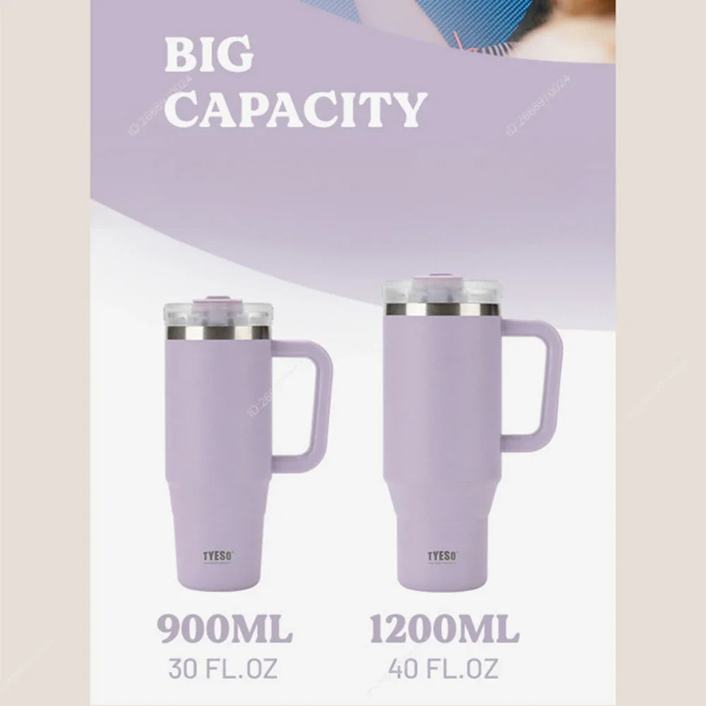 Stay Hot or Cold All Day | Stainless Steel Travel Mug with Handle & Straw