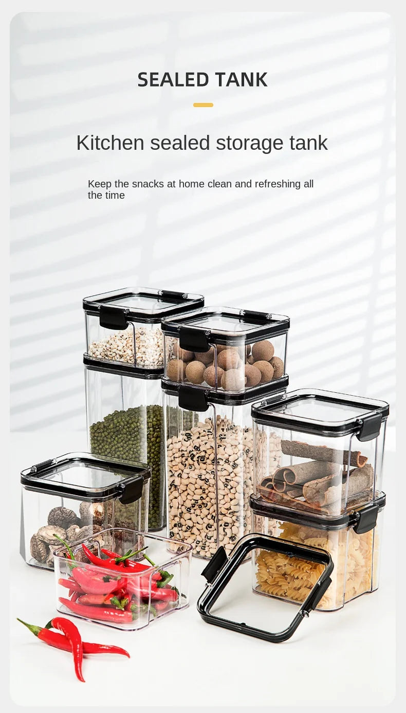 Sealed Jars Kitchen GraAirtight Kitchen Storage Jars Set – Large Plastic Food Storage Containers for Grains, Rice & Seasoningsin Storage Organizer Large Tank Plastic Moisture-proof Storage Box Household Seasoning Jars Set 2030