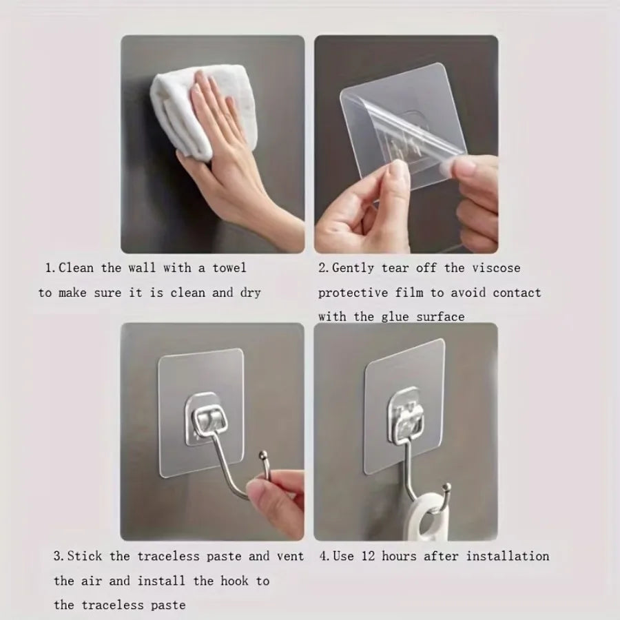 Ultra Hold Transparent Wall Hooks – 10PCS