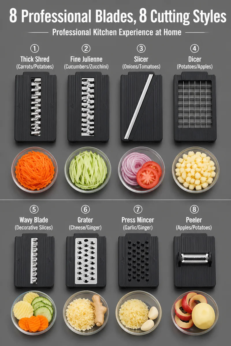 16-in-1 Vegetable Chopper PE+ABS Multi-Blade Kitchen Gadget for Home Cooking & Meal Prep