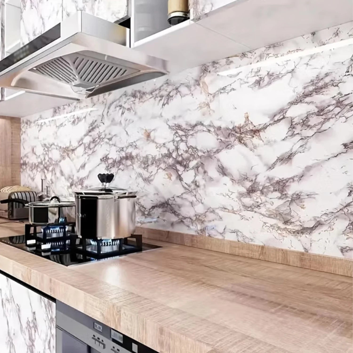55cm Marble Self-Adhesive Wallpaper – Waterproof PVC Contact Paper for Kitchen, Cabinets & Home Decor