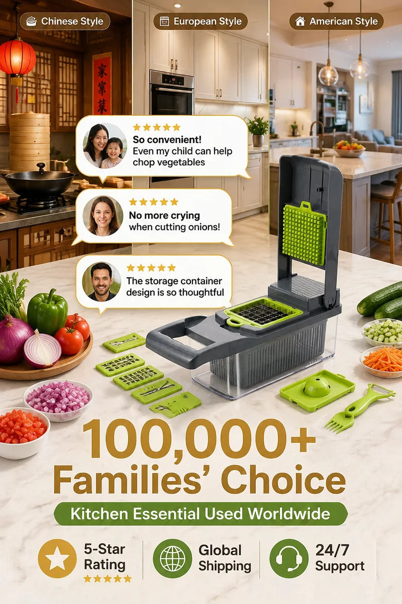 16-in-1 Vegetable Chopper PE+ABS Multi-Blade Kitchen Gadget for Home Cooking & Meal Prep