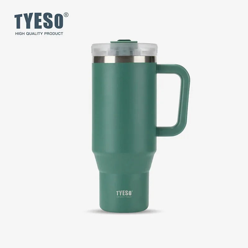 Stay Hot or Cold All Day | Stainless Steel Travel Mug with Handle & Straw