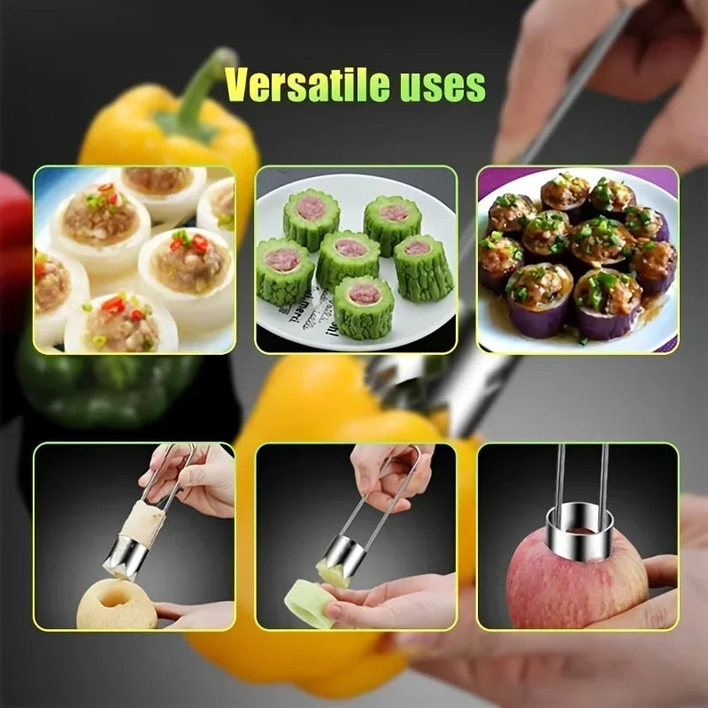 Stainless Steel Corers Portable Core Remover Fruit and Vegetable Core Extractor Kitchen Tools for Pitting Chili Peppers Melons