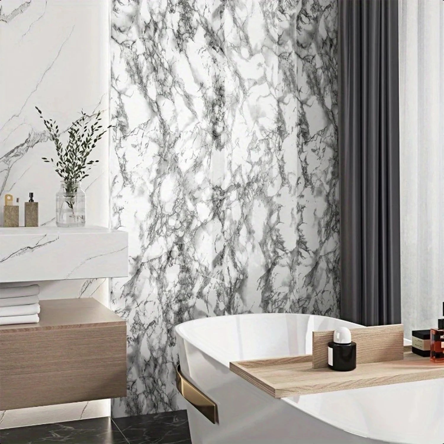 55cm Marble Self-Adhesive Wallpaper – Waterproof PVC Contact Paper for Kitchen, Cabinets & Home Decor
