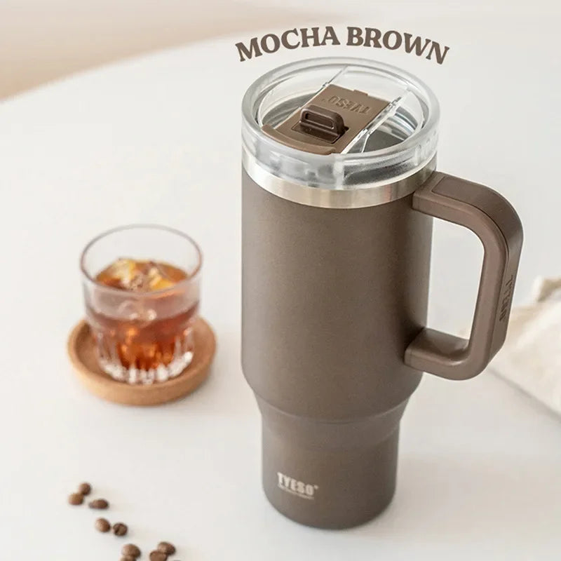 Stay Hot or Cold All Day | Stainless Steel Travel Mug with Handle & Straw