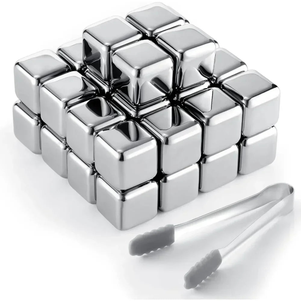 12PCS Stainless Steel Ice Cubes with Ice Clip Reusable Whiskey Stones Vodka for Family Party Wine beer Cooler Bar Chiller Tool