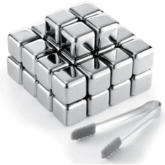 12PCS Stainless Steel Ice Cubes with Ice Clip Reusable Whiskey Stones Vodka for Family Party Wine beer Cooler Bar Chiller Tool