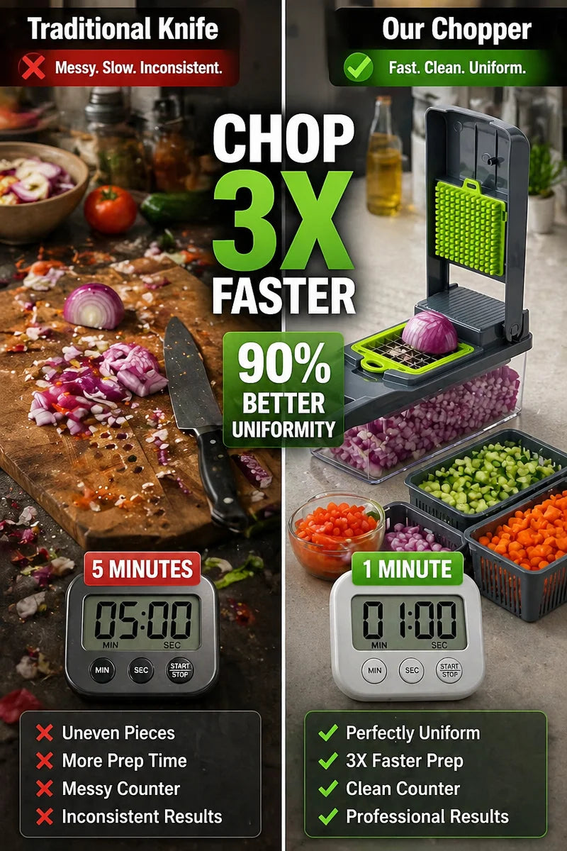 16-in-1 Vegetable Chopper PE+ABS Multi-Blade Kitchen Gadget for Home Cooking & Meal Prep