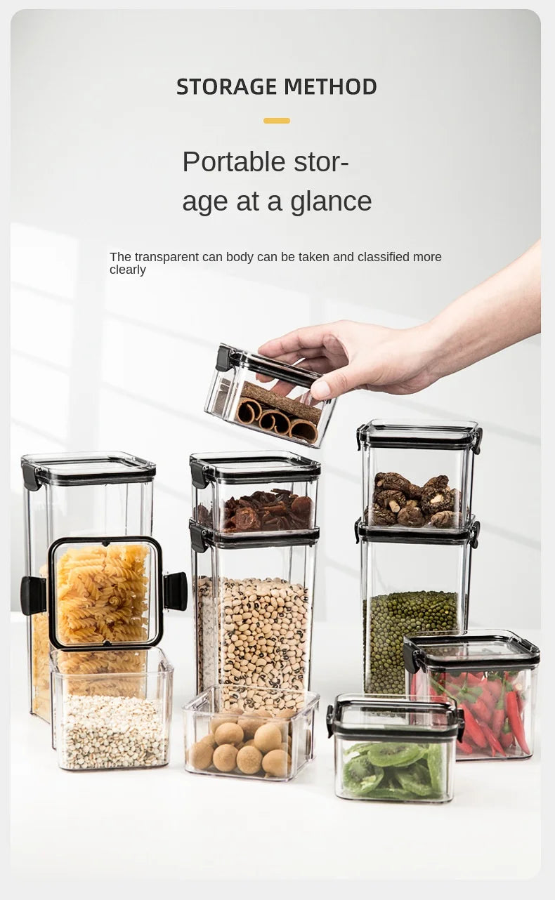 Sealed Jars Kitchen GraAirtight Kitchen Storage Jars Set – Large Plastic Food Storage Containers for Grains, Rice & Seasoningsin Storage Organizer Large Tank Plastic Moisture-proof Storage Box Household Seasoning Jars Set 2030