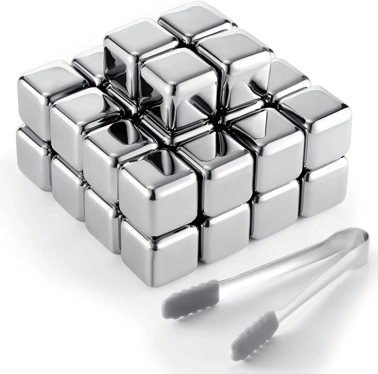 12PCS Stainless Steel Ice Cubes with Ice Clip Reusable Whiskey Stones Vodka for Family Party Wine beer Cooler Bar Chiller Tool