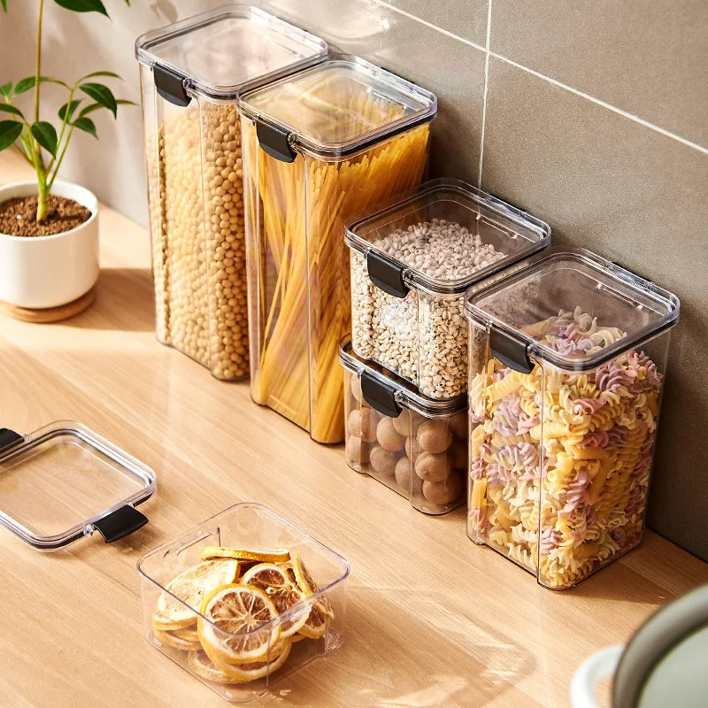 Sealed Jars Kitchen GraAirtight Kitchen Storage Jars Set – Large Plastic Food Storage Containers for Grains, Rice & Seasoningsin Storage Organizer Large Tank Plastic Moisture-proof Storage Box Household Seasoning Jars Set 2030