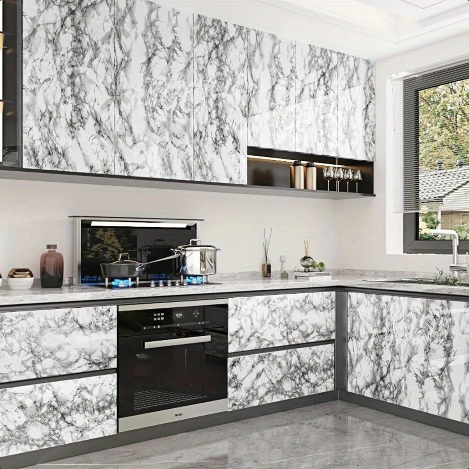 55cm Marble Self-Adhesive Wallpaper – Waterproof PVC Contact Paper for Kitchen, Cabinets & Home Decor