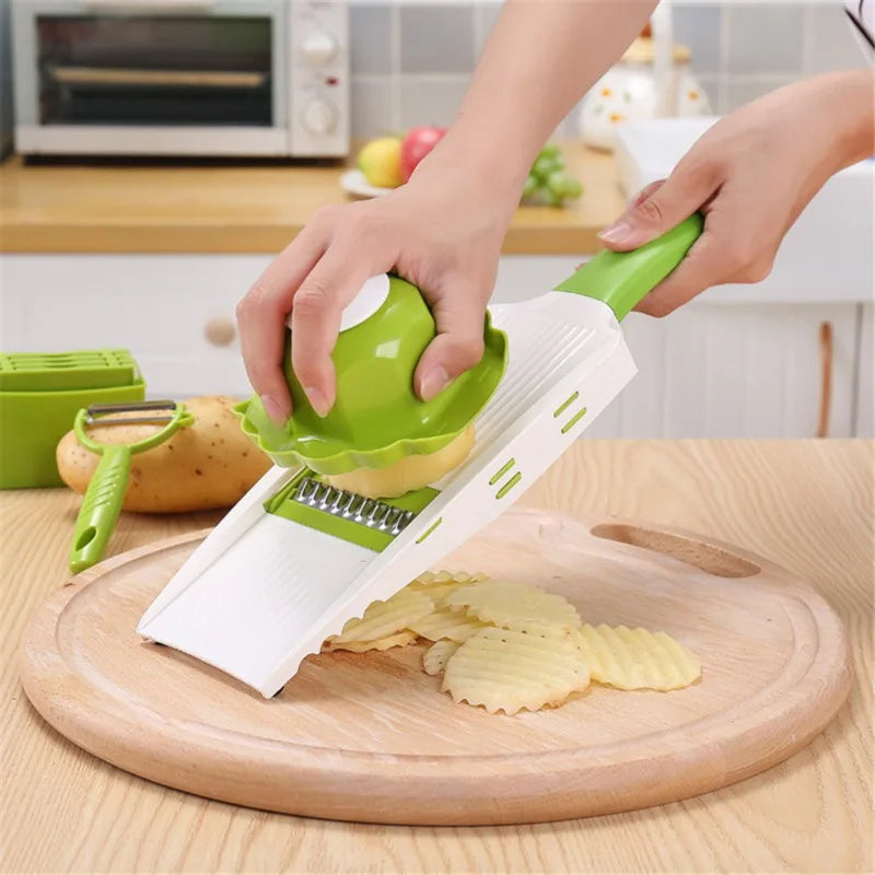 Stainless Steel Potato Cutter & Grater with Wooden Handle and Hand Guard