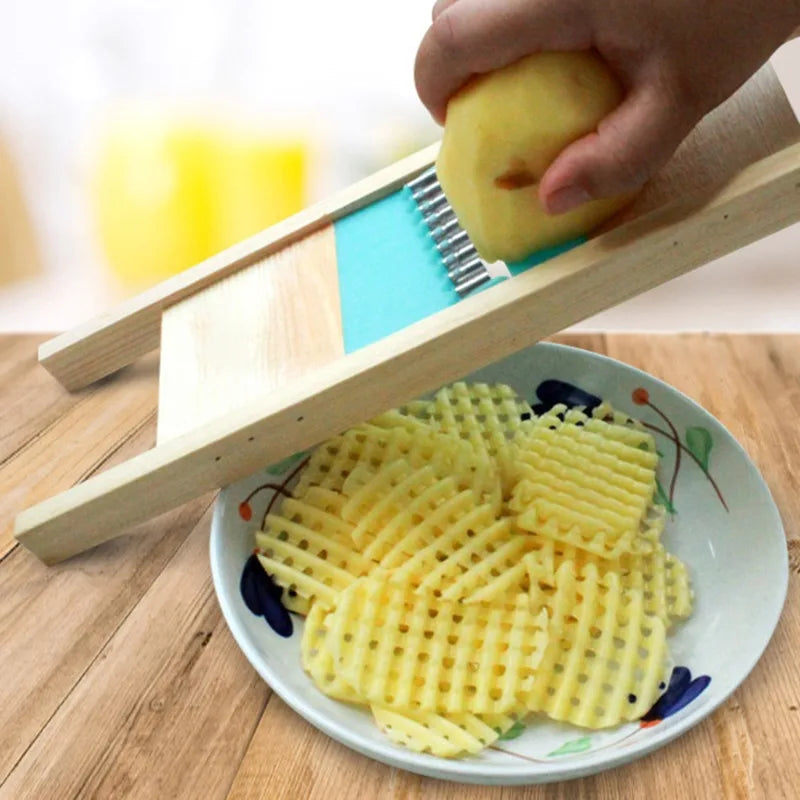 Stainless Steel Potato Cutter & Grater with Wooden Handle and Hand Guard