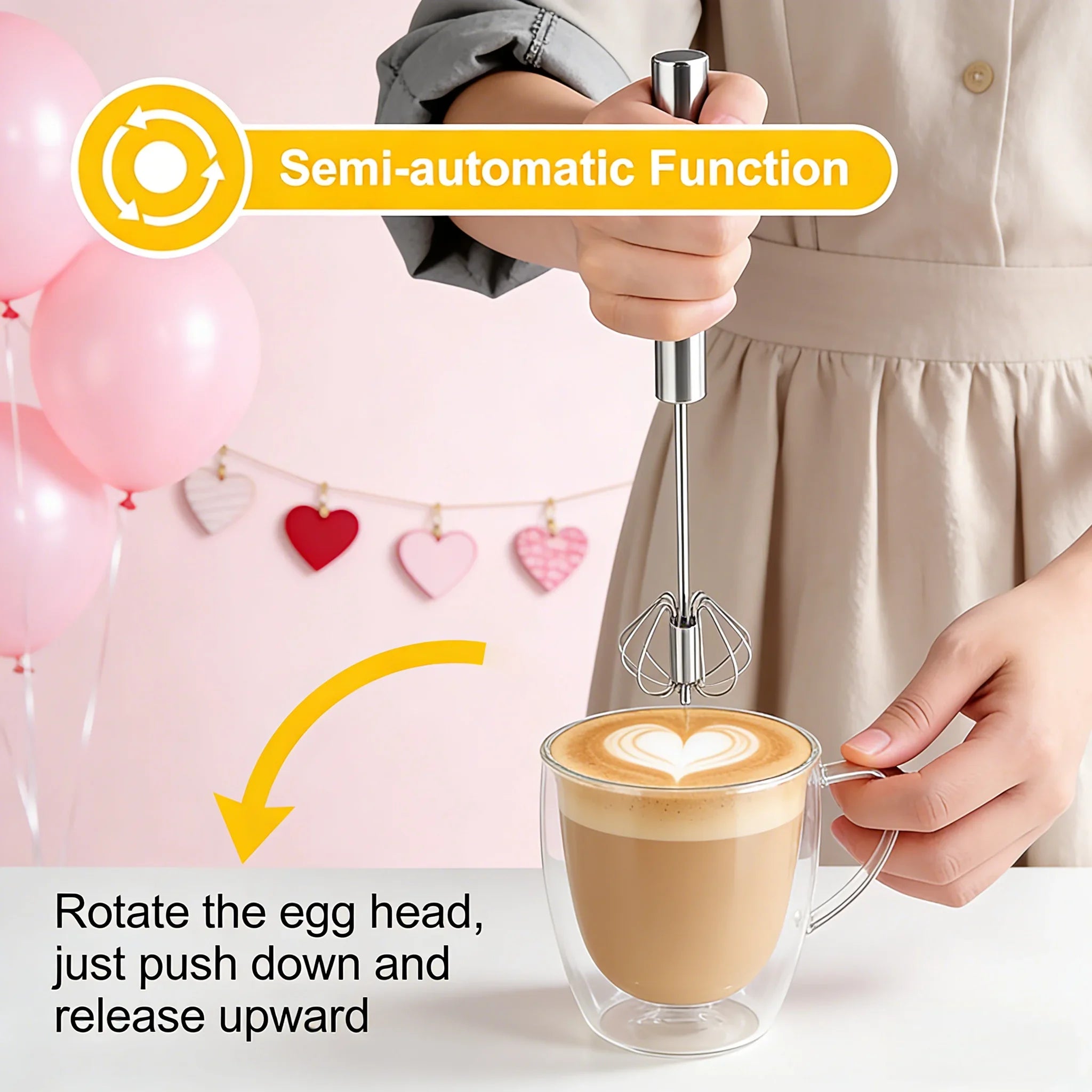 Premium Stainless Steel Push Whisk – Semi-Automatic Hand Mixer