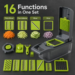 16-in-1 Vegetable Chopper PE+ABS Multi-Blade Kitchen Gadget for Home Cooking & Meal Prep