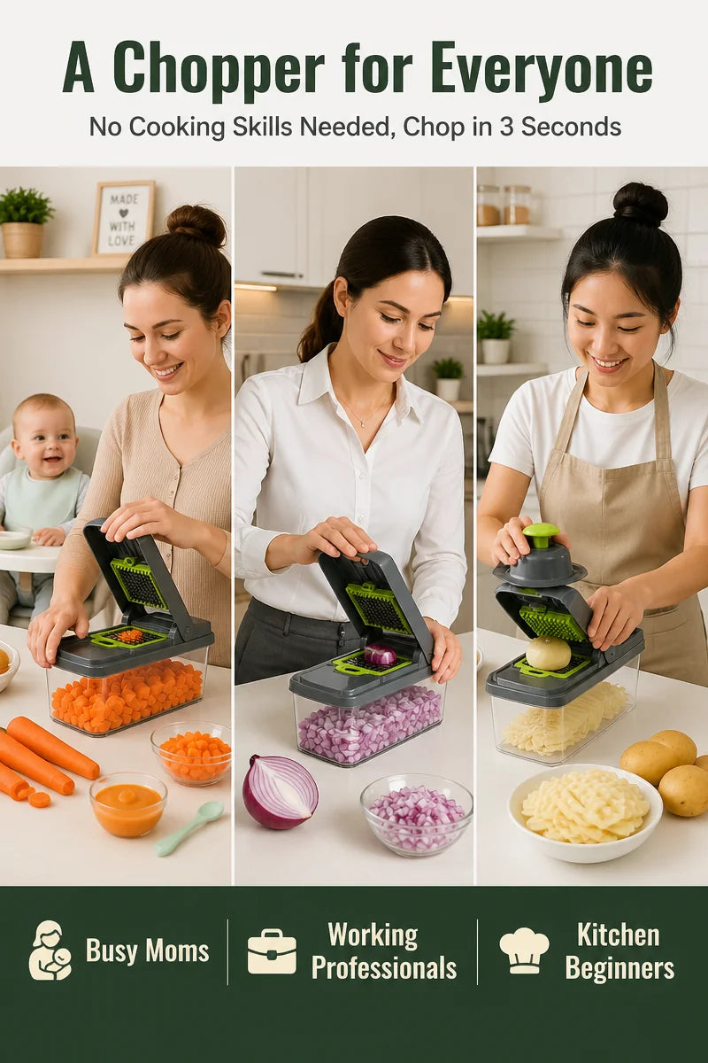16-in-1 Vegetable Chopper PE+ABS Multi-Blade Kitchen Gadget for Home Cooking & Meal Prep